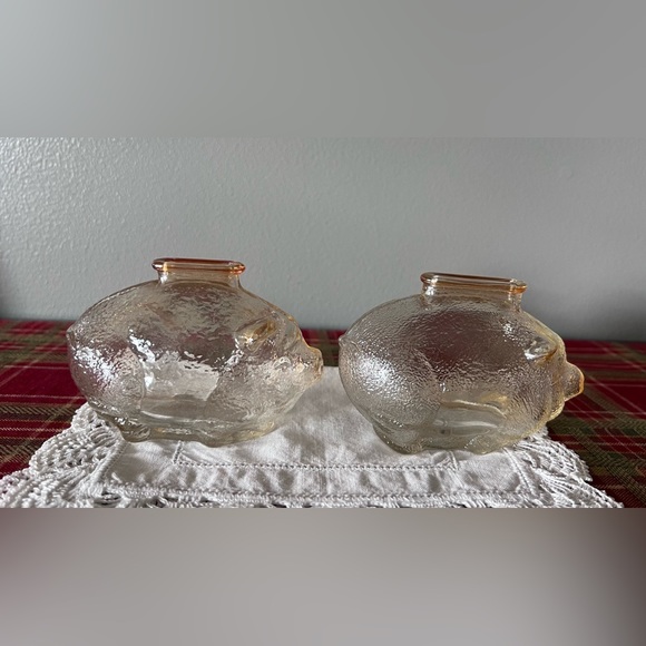 Vintage Anchor Hocking Textured light Amber Glass Piggy Bank - Picture 3 of 11